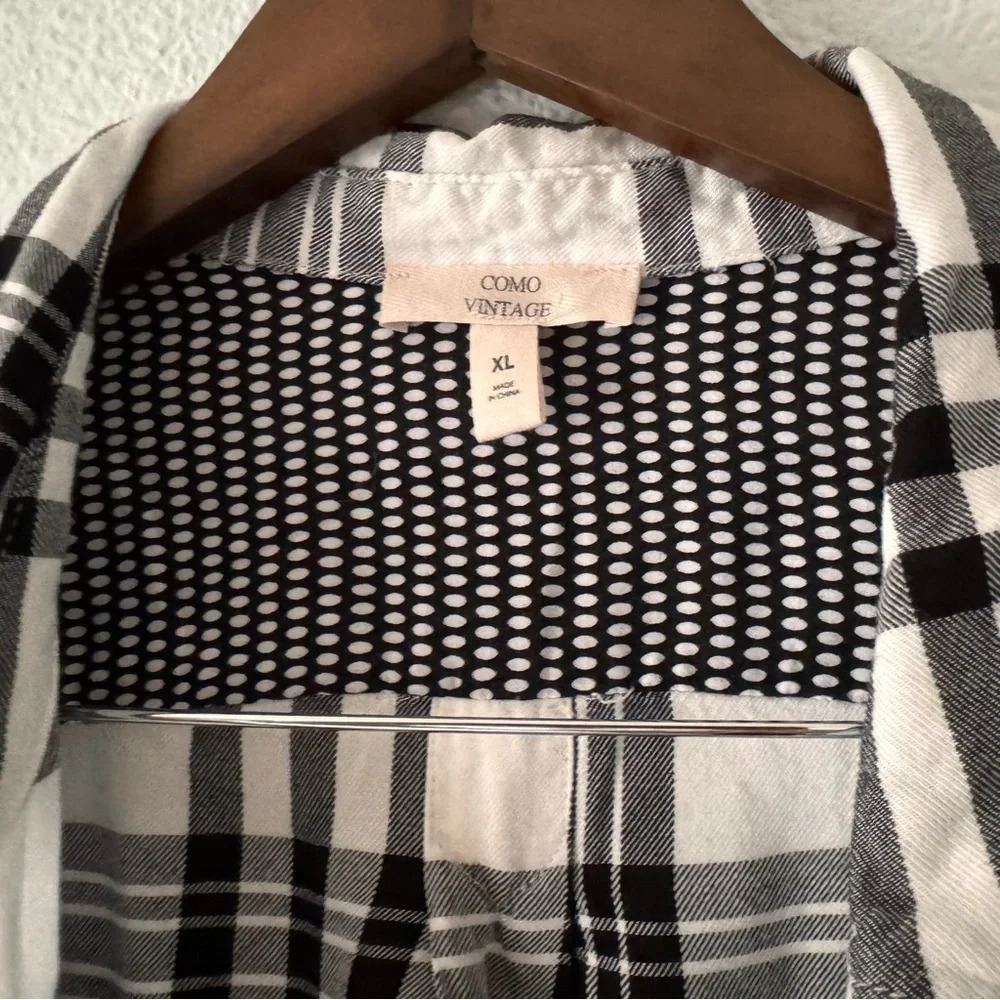 Como Vintage Plaid Flannel Button Down Shirt Black White Grungecore XL Cozy - Picture 9 of 14